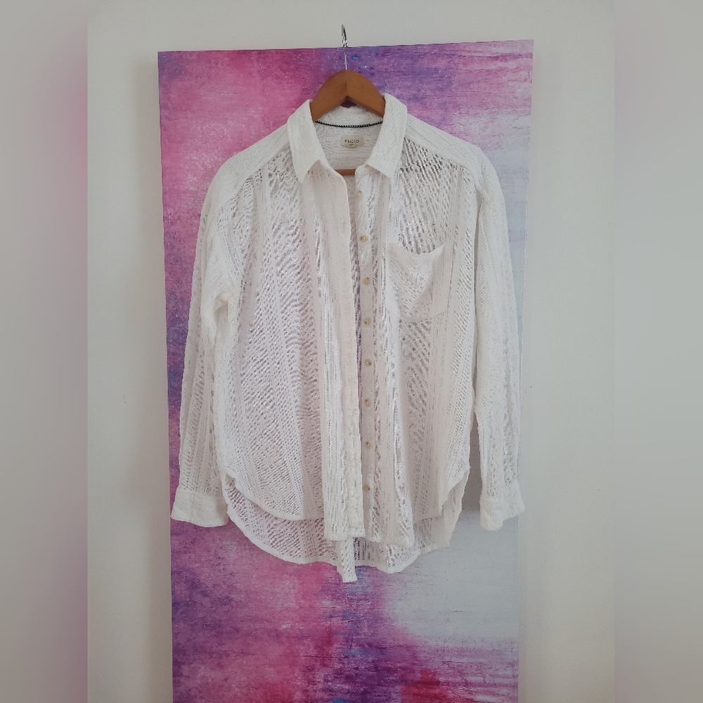 PILCRO ANTHROPOLIE LACE BUTTON DOWN SHIRT SZ M - Picture 2 of 10